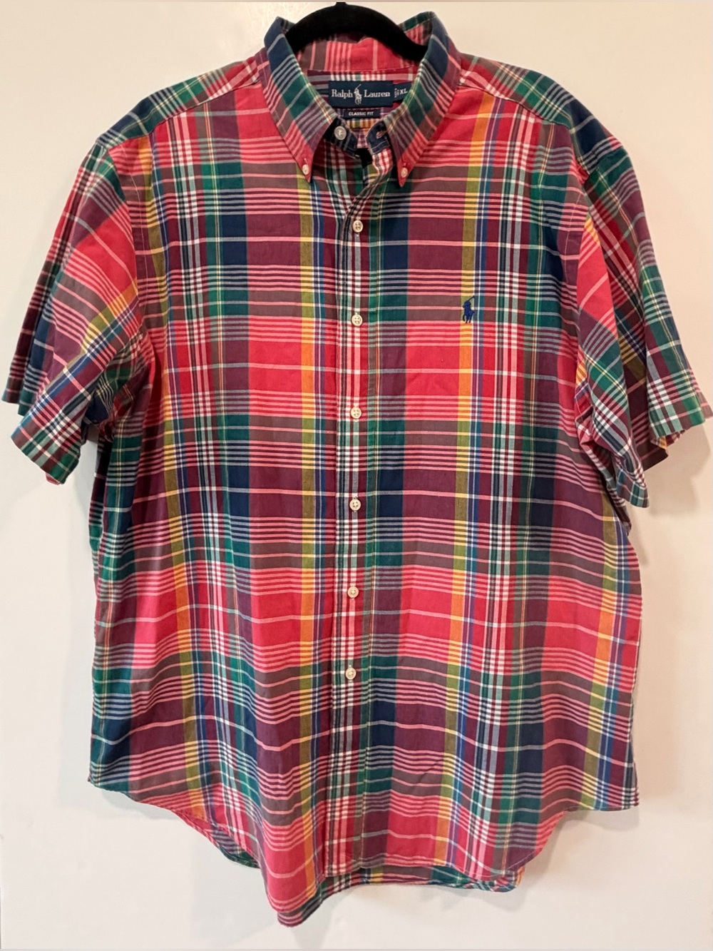 Polo Ralph Lauren Classic Fit Madras Plaid Short Sleeve Button Down Shirt XL